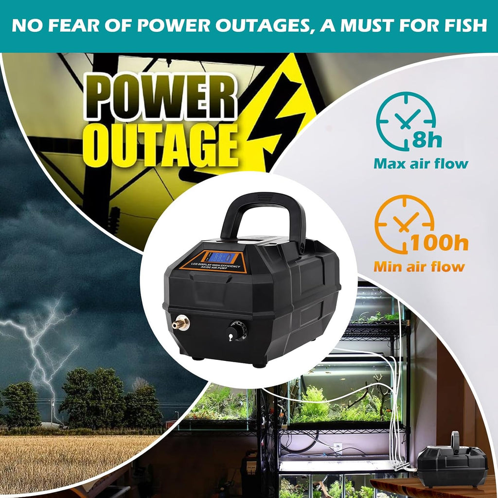 Rechargeable Aquarium Pond Air Pump, Powerful Quiet Commercial Tank Air Pump with Hose Air Stone Check Valve