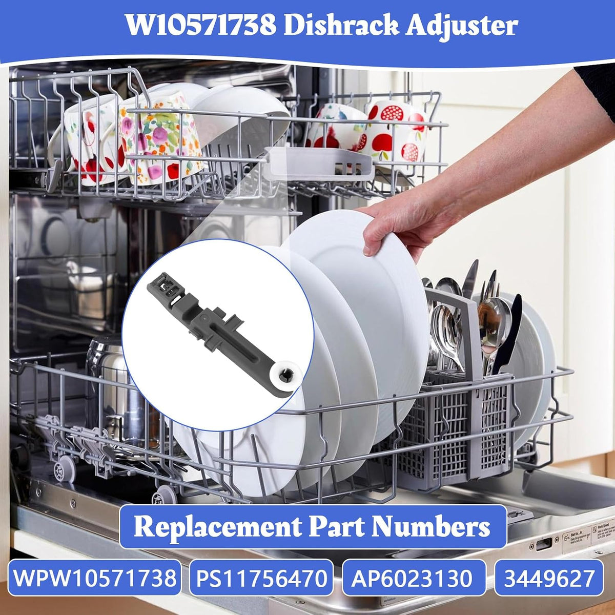 1 Pack W10571738 Dishwasher Upper Dishrack Adjuster And Wheel Assembly