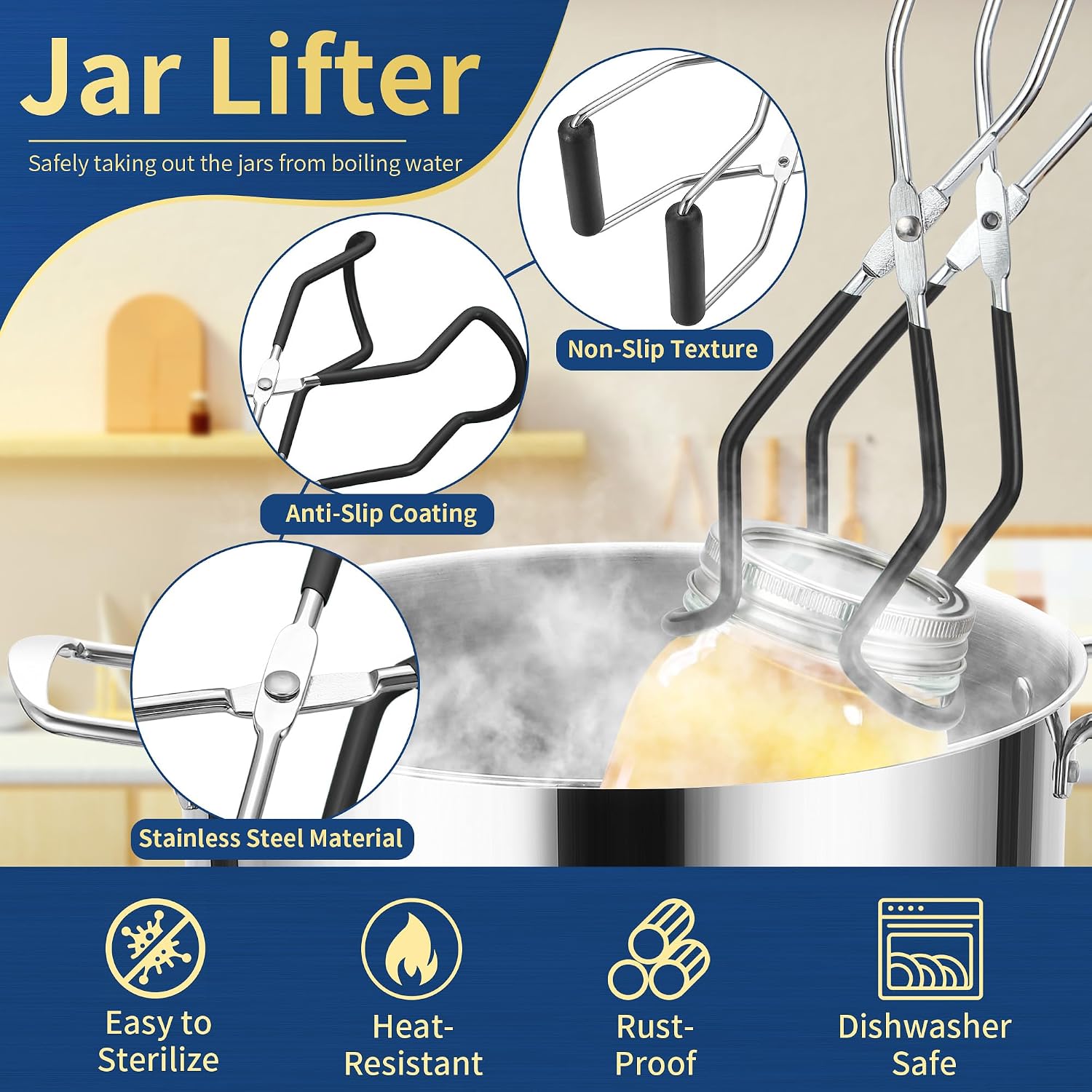 Canning Jar Lifter Tongs with Jar Lid Lifter Magnetic Lid Lifter,Canning Bubble Popper Bubble Remover and Canning