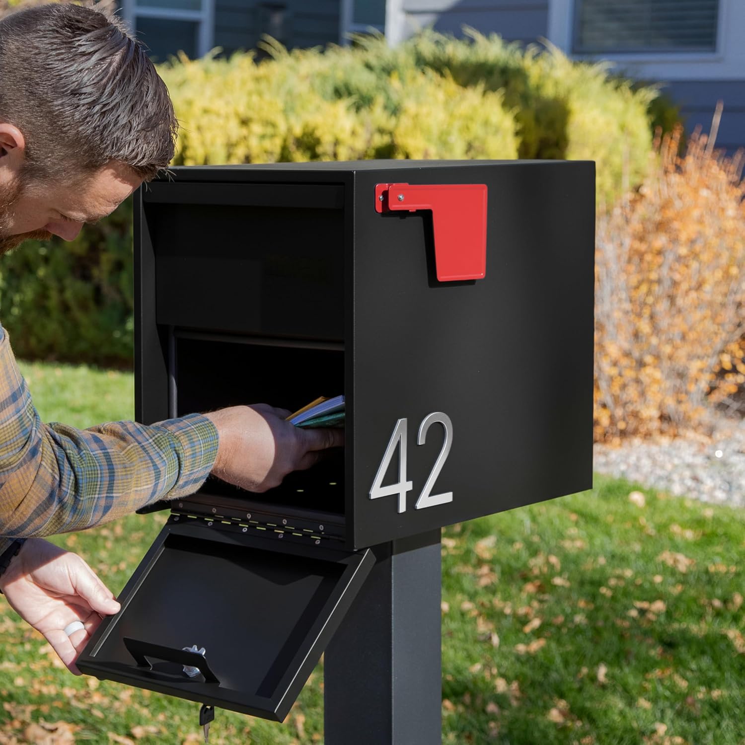 Lockable Post Mount Mailboxes for Outside - Large Anti-Theft Locking Mailbox for Packages and Letters - Weatherproof
