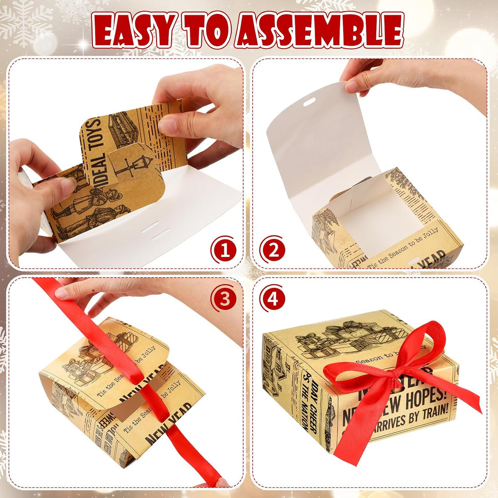 24 Pcs Vintage Small Christmas Gift Boxes with Lids 4.5x4.5x2
