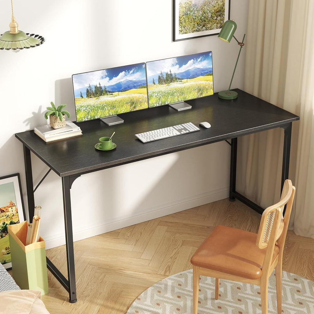 Computer Desk, 55 Inch Home Office Desk, Gaming Writing Work from Home Study Desk, Large Legroom, Sturdy Metal Frame