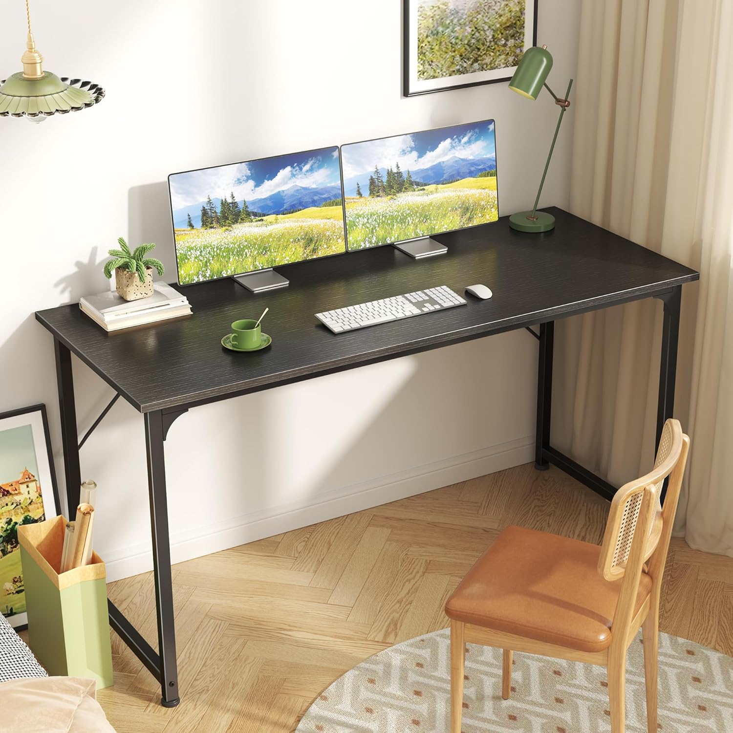 Computer Desk, 55 Inch Home Office Desk, Gaming Writing Work from Home Study Desk, Large Legroom, Sturdy Metal Frame