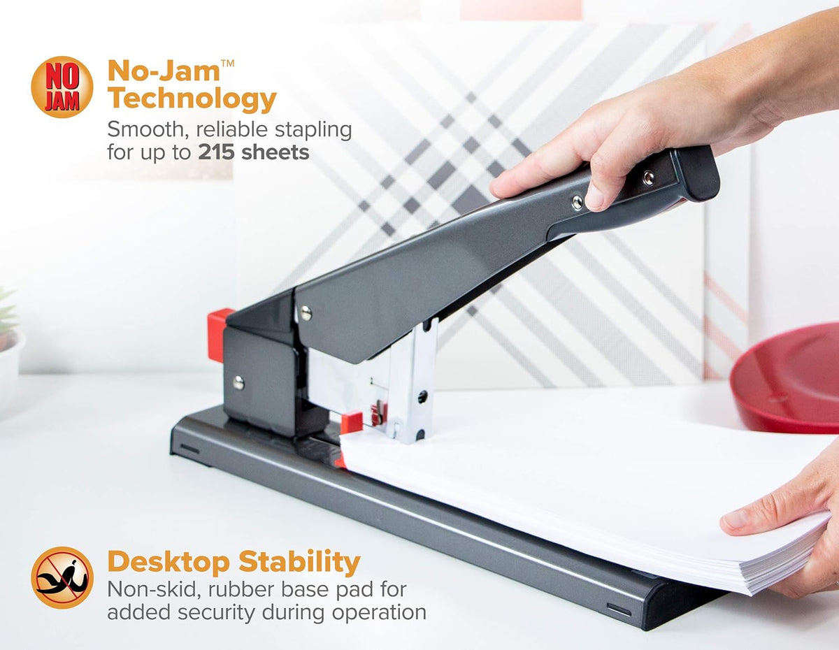 Office Heavy Duty Stapler, 215 Sheet Capacity, Jam-Free, Easy Reload, Black (00540)