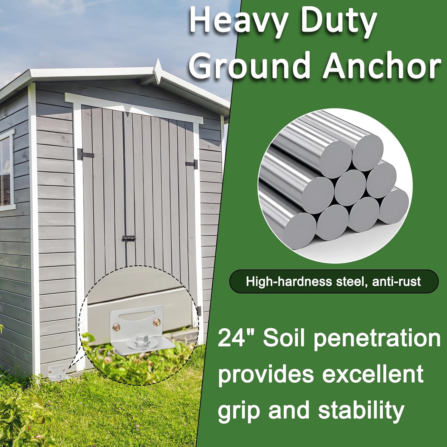 24'' Mobile Home Anchors, Set of 4 Ground Anchors Screw in with Brackets and Drill Bit Storage Shed Anchor Kit Swing