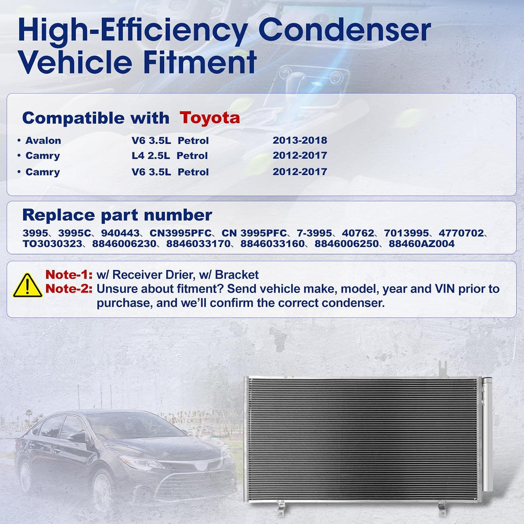 Air Conditioning A/C Condenser Compatible with Toyota Camry/Avalon # 3995