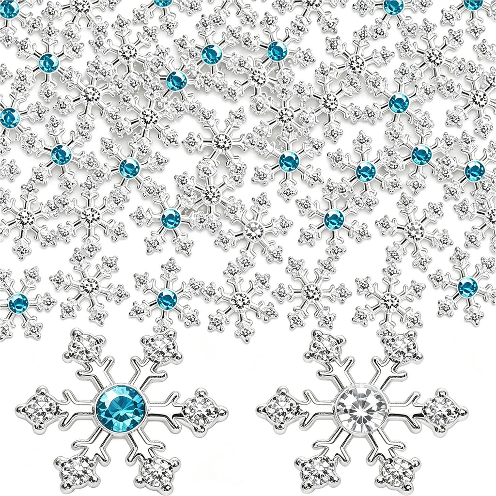 90 Pcs Snowflake Rhinestone Buttons Silver Craft Embellishments