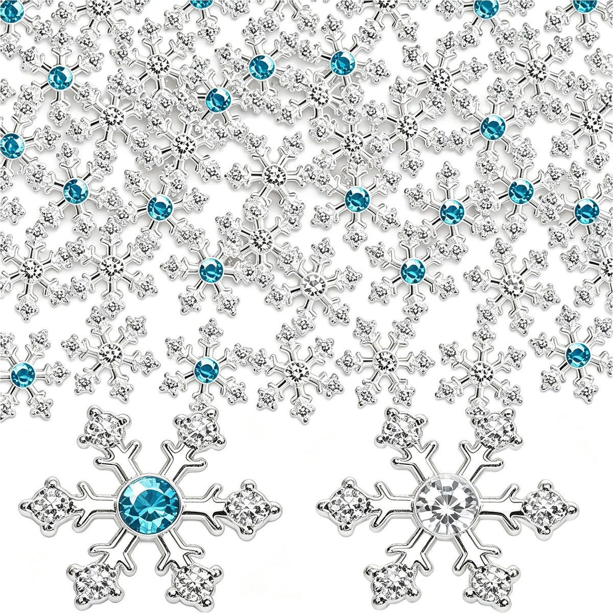 90 Pcs Snowflake Rhinestone Buttons Silver Craft Embellishments