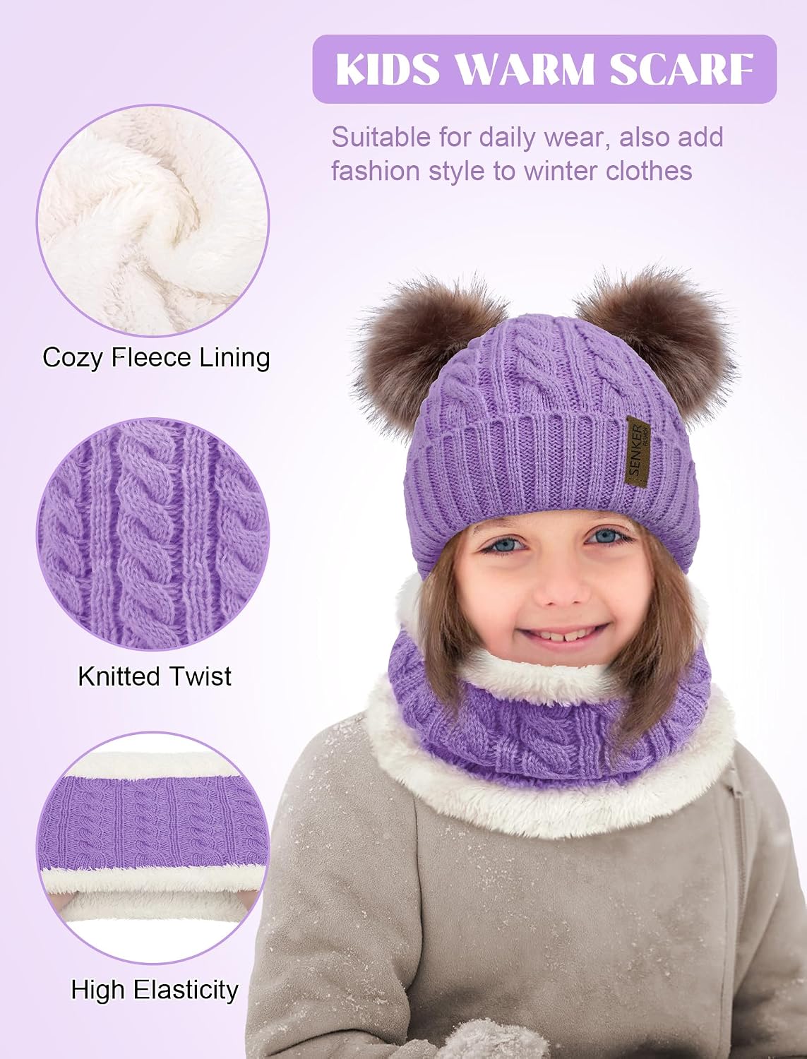 Kids Winter Hat Gloves Scarf Set, Beanie for Girls Boys | Toddler Beanies with Pom, Warm Fleece Lined, Soft Thick