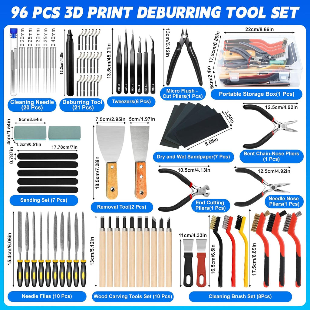 96 Pcs 3D Printer Tool Kit with Deburring Tool for FDM/SLA Printers | 3D Printer Accessories Includes Nozzle