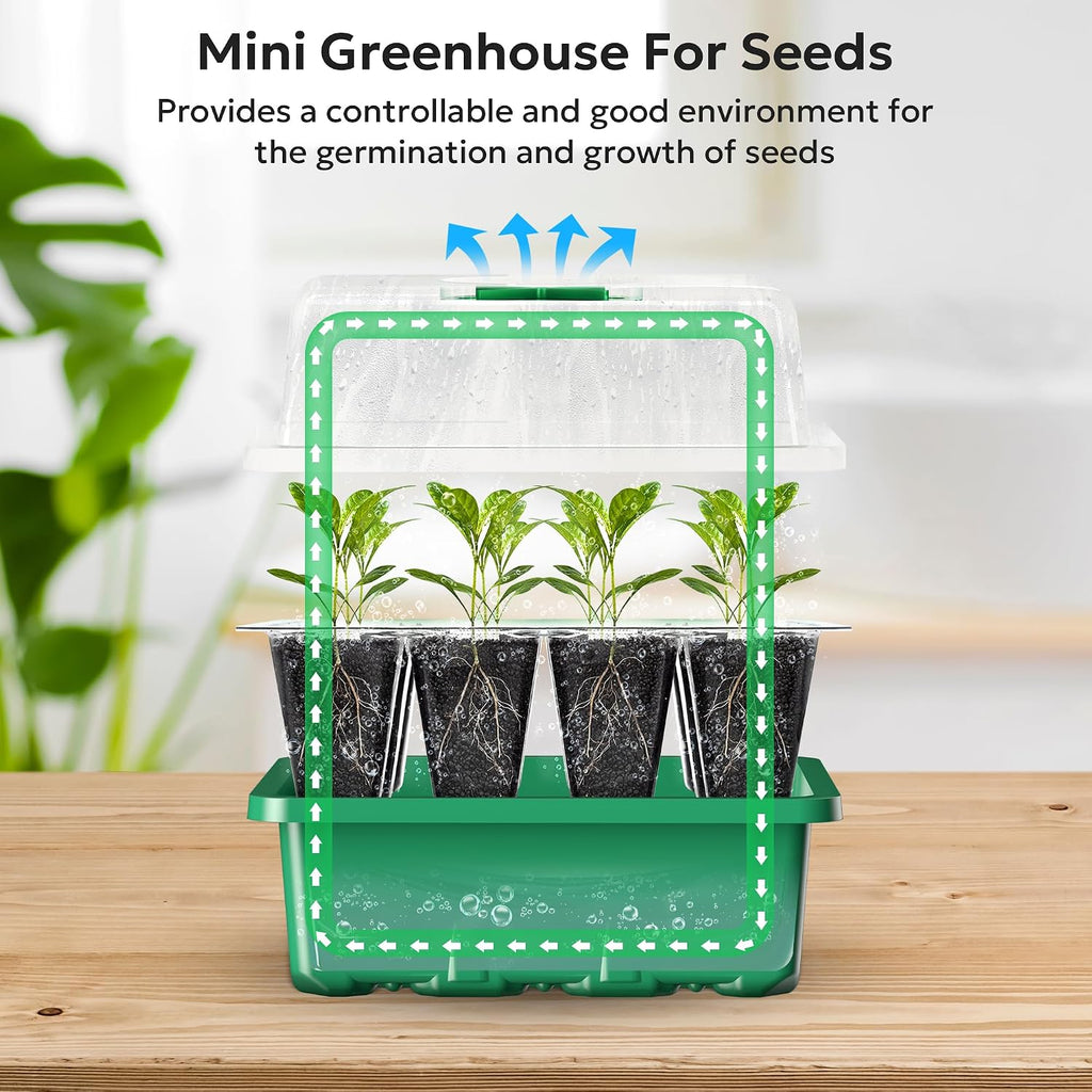 10 Pack Seed Starter Tray, 120Cell Stater Kit with Humidity Dome Green | Reusable Clear Plant Germination Tray with