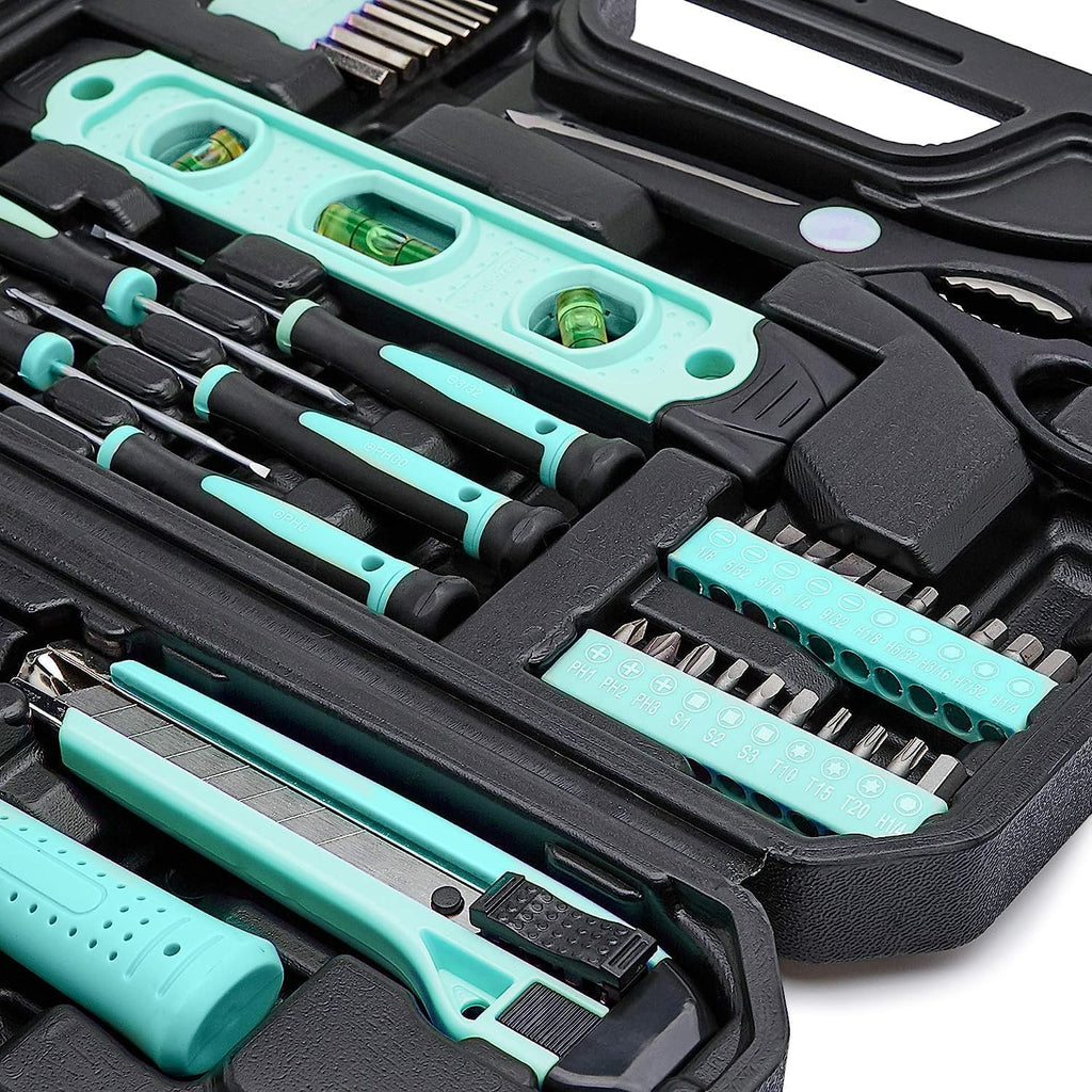 142-Piece Household Tool Kit for Home Repair, Hand Tools with Storage Case, 13.39 x 9.25 x 2.95 inch, Turquoise
