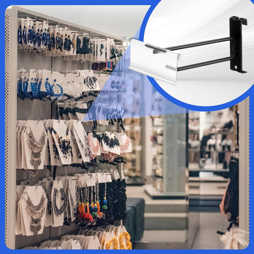 25 Set 6 Inch Grid Wall Hooks, Gridwall Accessory Rack Hooks Panel Hanger, Heavy Duty Double Bar with Price Tag Black