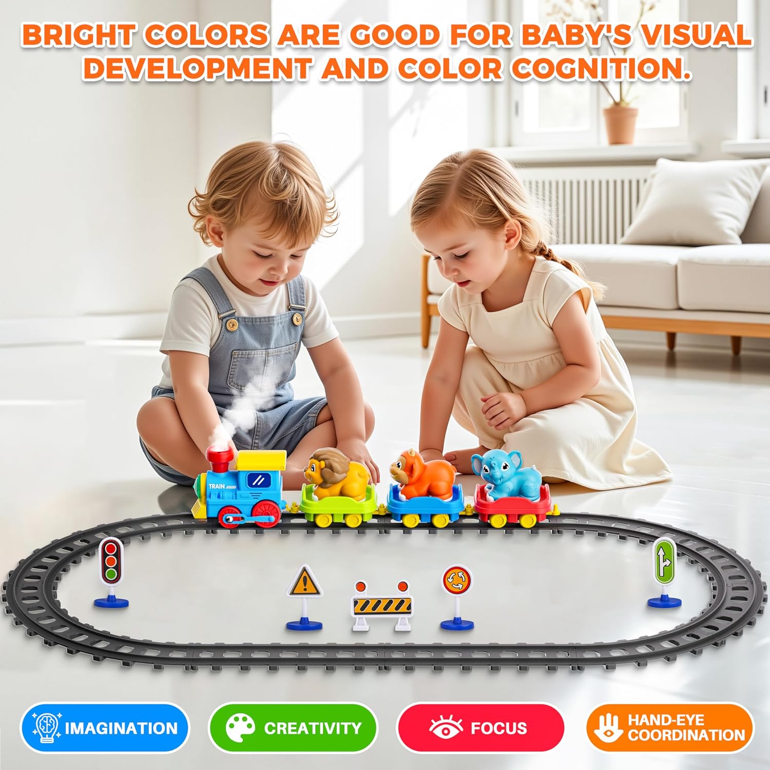 Train Set for Toddlers with Steam, Music, Lights and 3 Animal Cars | Electric train fun meets animal play with music