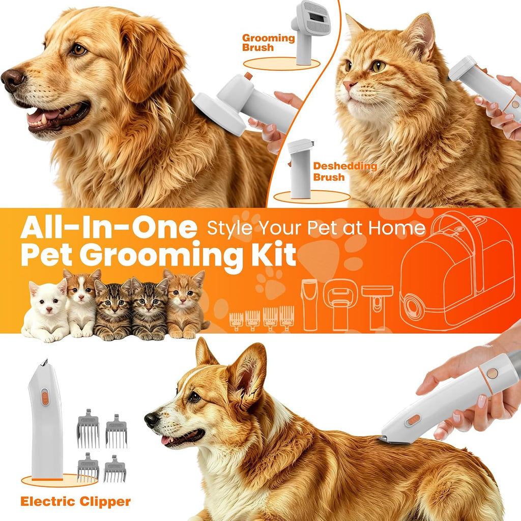 PG10 Dog Grooming Vacuum with Electric Clipper & Shedding Brush, 12,000Pa Suction Pet Grooming Vacuum for Dogs, Low
