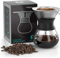 Pour Over Coffee Maker Portable - 10.5oz High Heat Borosilicate Glass w/Reusable Stainless Steel Filter, Drip Coffee