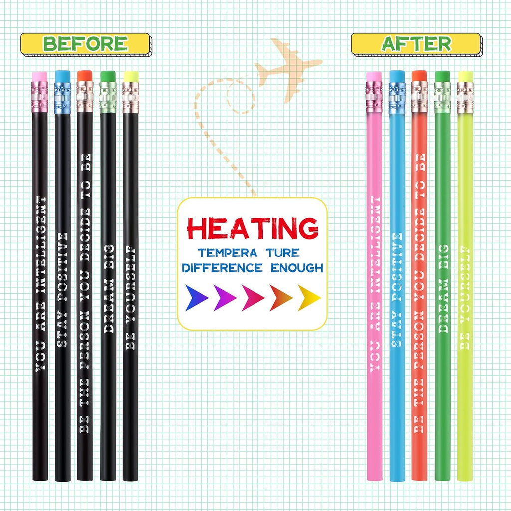 100 Pcs Inspirational Pencils Color Changing Pencils Bulk with Eraser HB Wooden Pens Gift for Kids Back to School