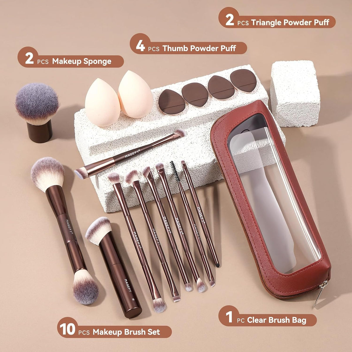 Makeup Brushes MAGEFY Travel Makeup Brush Set Professional Make Up Brushes for Powder Concealers Eye Shadows Eyebrow