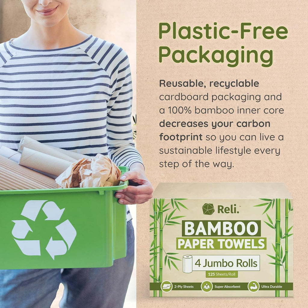 Bamboo Paper Towels (4 Pack, Jumbo) | Paper Towels Rolls 2 Ply