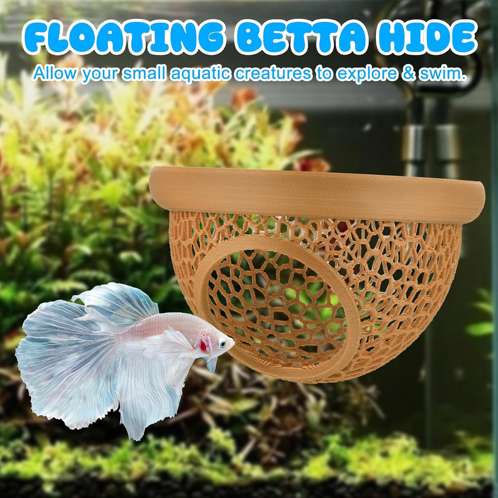 Floating Betta Hide & Shrimp Cave – 3D Printed Aquarium Hammock, Feeder & Rest Spot – Floating Betta Log & Cave Decor