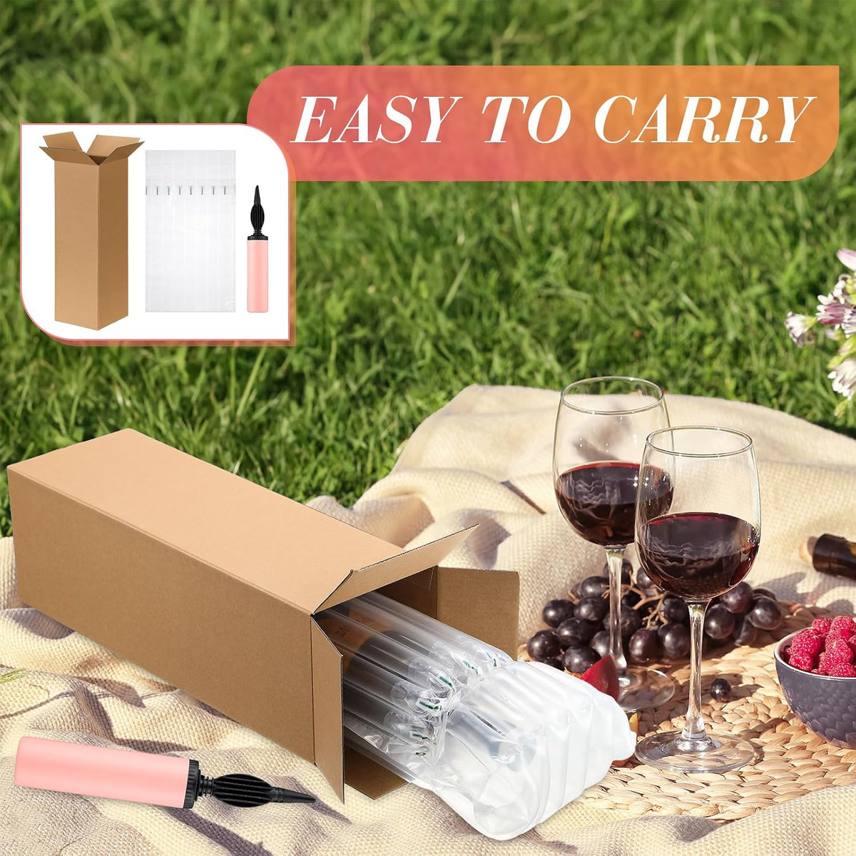 25 Sets Christmas Wine Shipping Box with Protector Bag Pump, Kraft