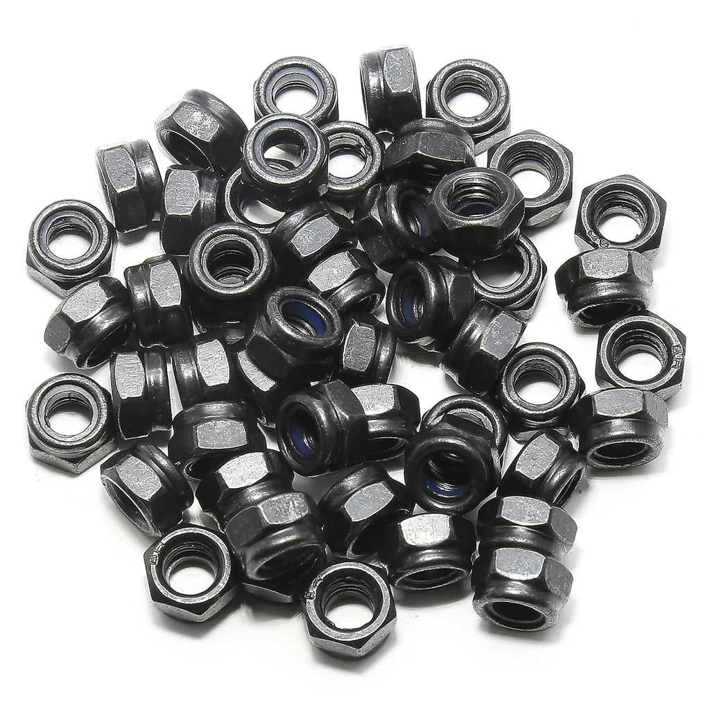 BokWin M5 x 0.8mm Black Zinc Plated Nylon Lock Nuts, 50PCS