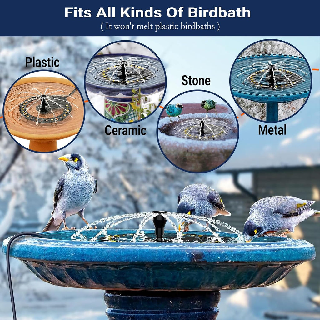 Bird Bath Heater with Water Pump Fountain, Cast Aluminum Birdbath Deicer for Outdoor Birdbath and Animal Water Bowel