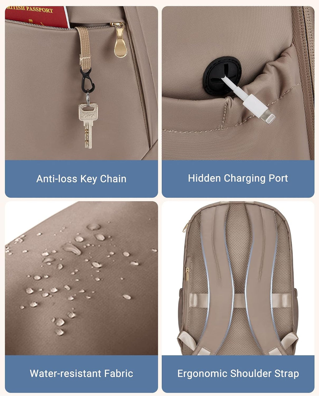 Travel Laptop Backpack Women, 17.3 Inch Laptop Backpack with USB Charging Hole, Water Resistant College Bookbag