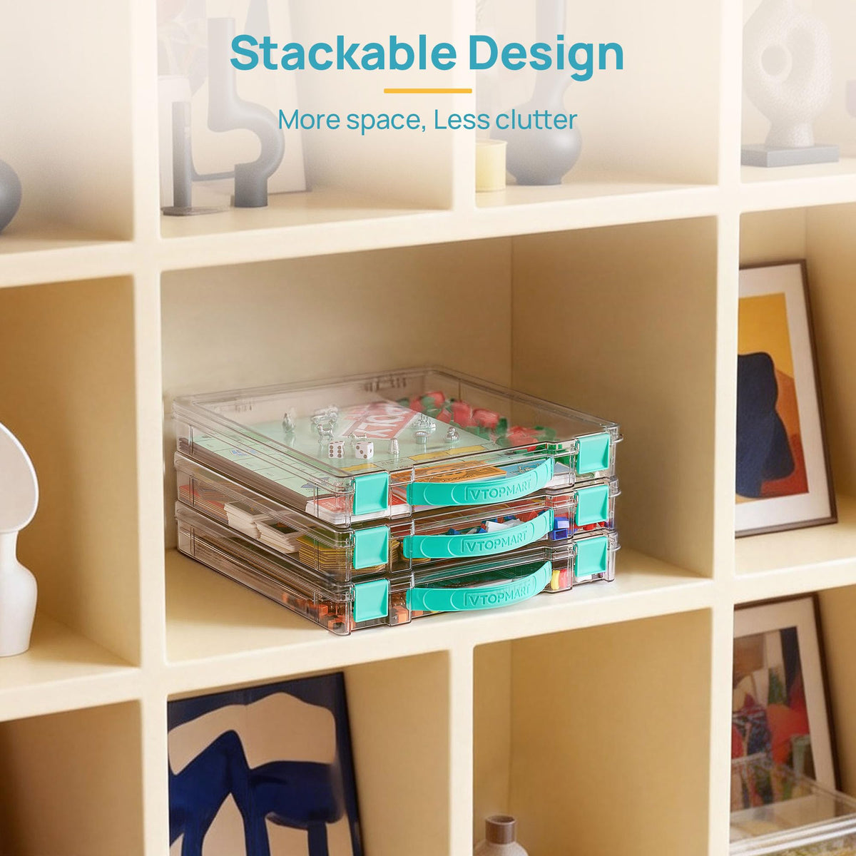 10 Pack Board Game Storage with Handle and Snap-Tight Latch Lid
