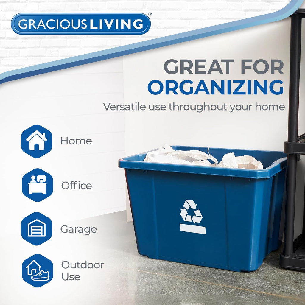 Medium Curbside Blue Box, Plastic 17 Gallon/64 Litre Home Trash Can Refuse and Recycling Bin Container with Built-in
