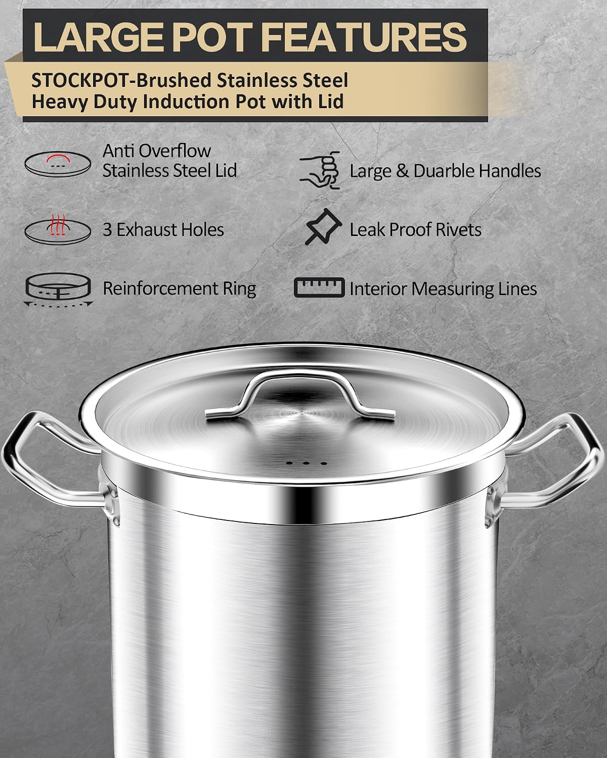 Stainless Steel Stock Pot with Lid – 24 Quart (6 Gallon) Heavy-Duty Cooking Pot for Soup, Stew, Pasta – Commercial &