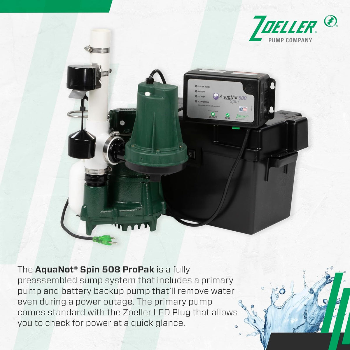Zoeller 508-0007 AquaNot Spin 508 ProPak – Complete Sump Pump System