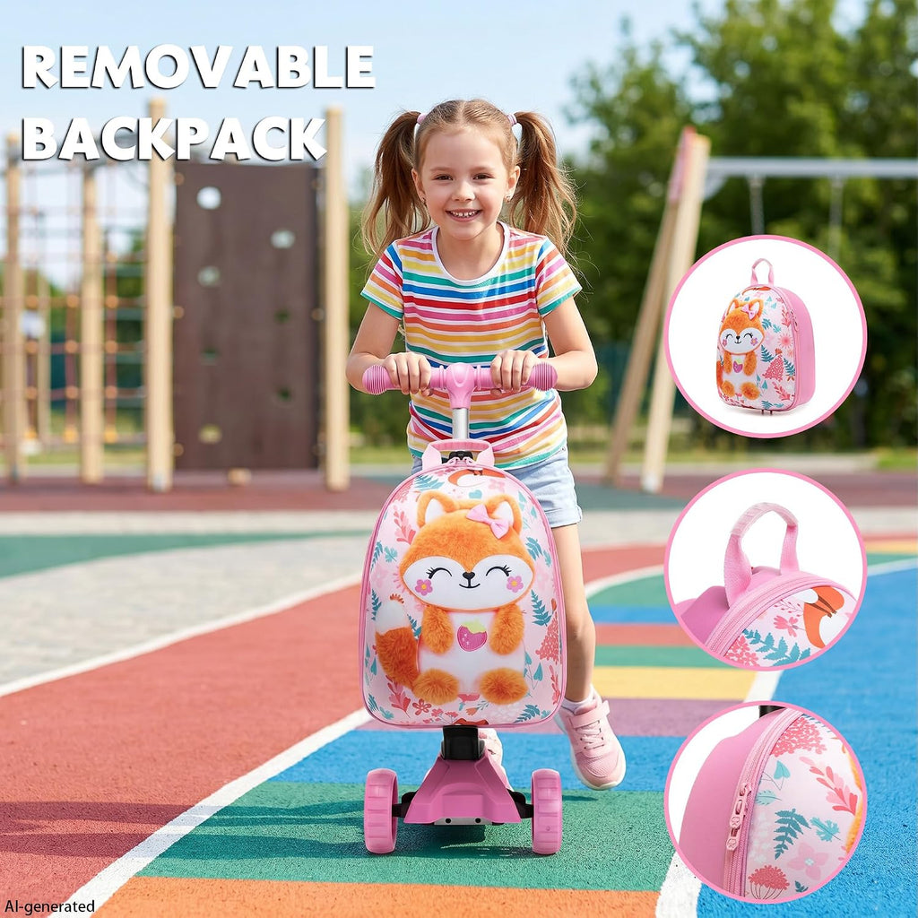 Scooter Suitcase for Kids Ride On Luggage 2-1 Set for Girls Foldable & Lightweight Carry Scooter Luggage for Ages