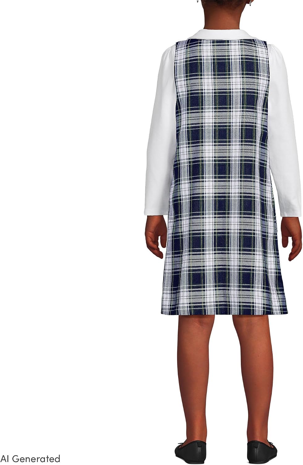 Girls Plaid Button Shoulder Patch Pocket Jumper 3 White Plaid