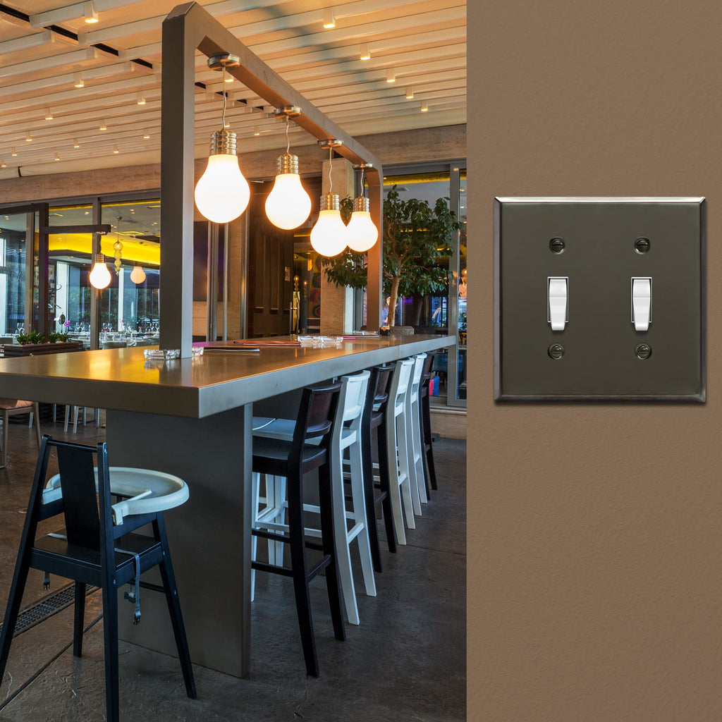 ENERLITES Toggle Light Switch Metal Wall Plate, 2-gang Polished Black