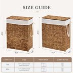 Slim Laundry Hamper with Lid, Handwoven Natural Water Hyacinth Basket