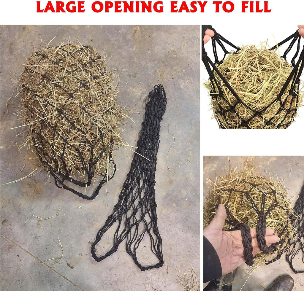 Slow Feed Hay Net for Horses,2 Pack Hanging Feeder for Horses Sheep Goats, Black Nylon Mesh Bag, 40 Inch Length, 2.36