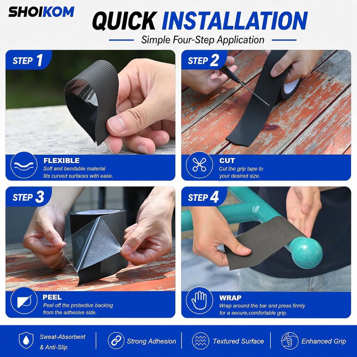 Rubber Grip Tape 4 Inch x 16.4 Ft, Non Slip Adhesive Handle Wrap