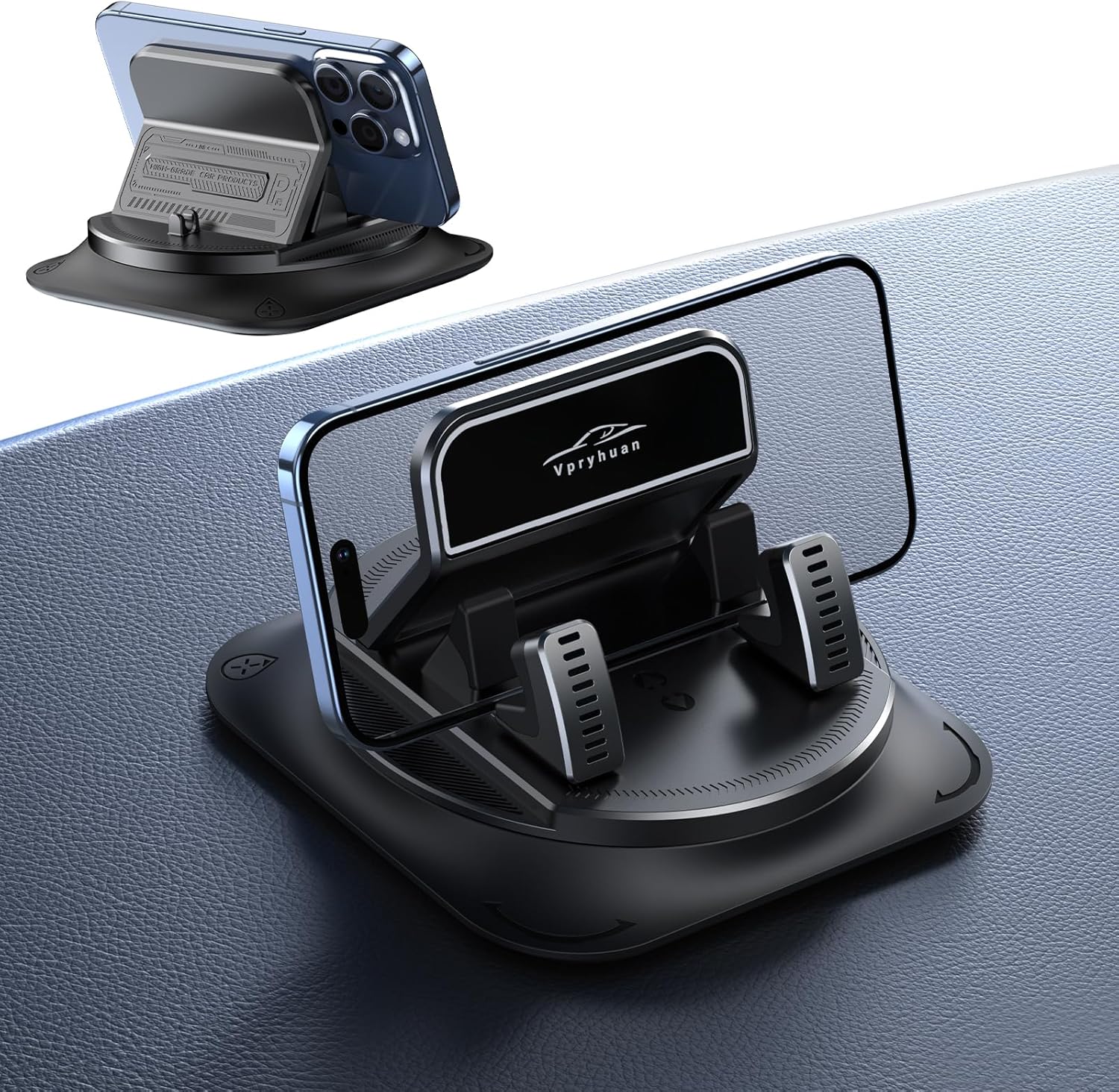 360 Degree Rotation Dashboard Phone Holder for Car, Anti-Slip Grips & One-Hand Operation Car Cell Phone Mount with