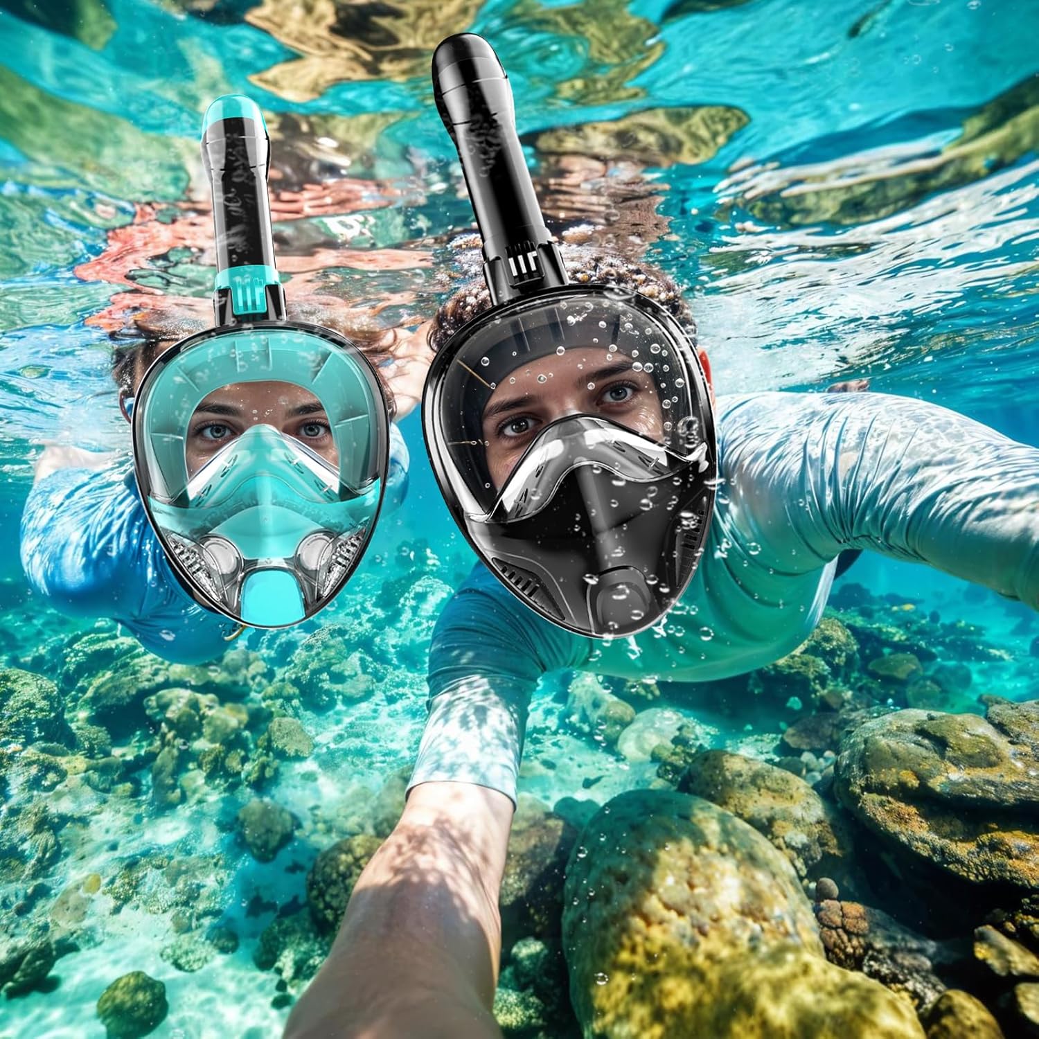 Full Face Snorkel Mask for Adults Teen, Snorkeling Gear with Detachable Camera Mount, Panoramic 180° View, Anti-Fog