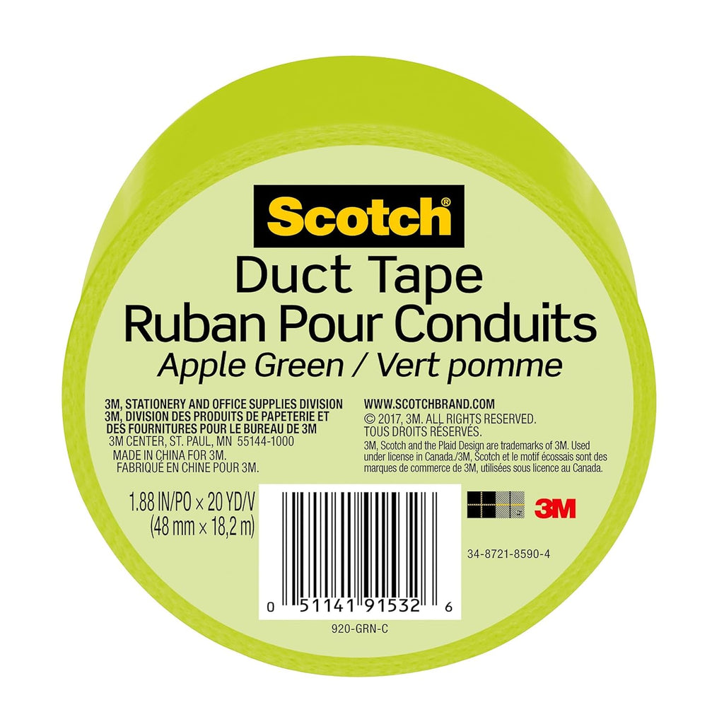 Duct Tape, 1.88 in x 20 yd, Green Apple, 1 Roll (920-GRN-C)