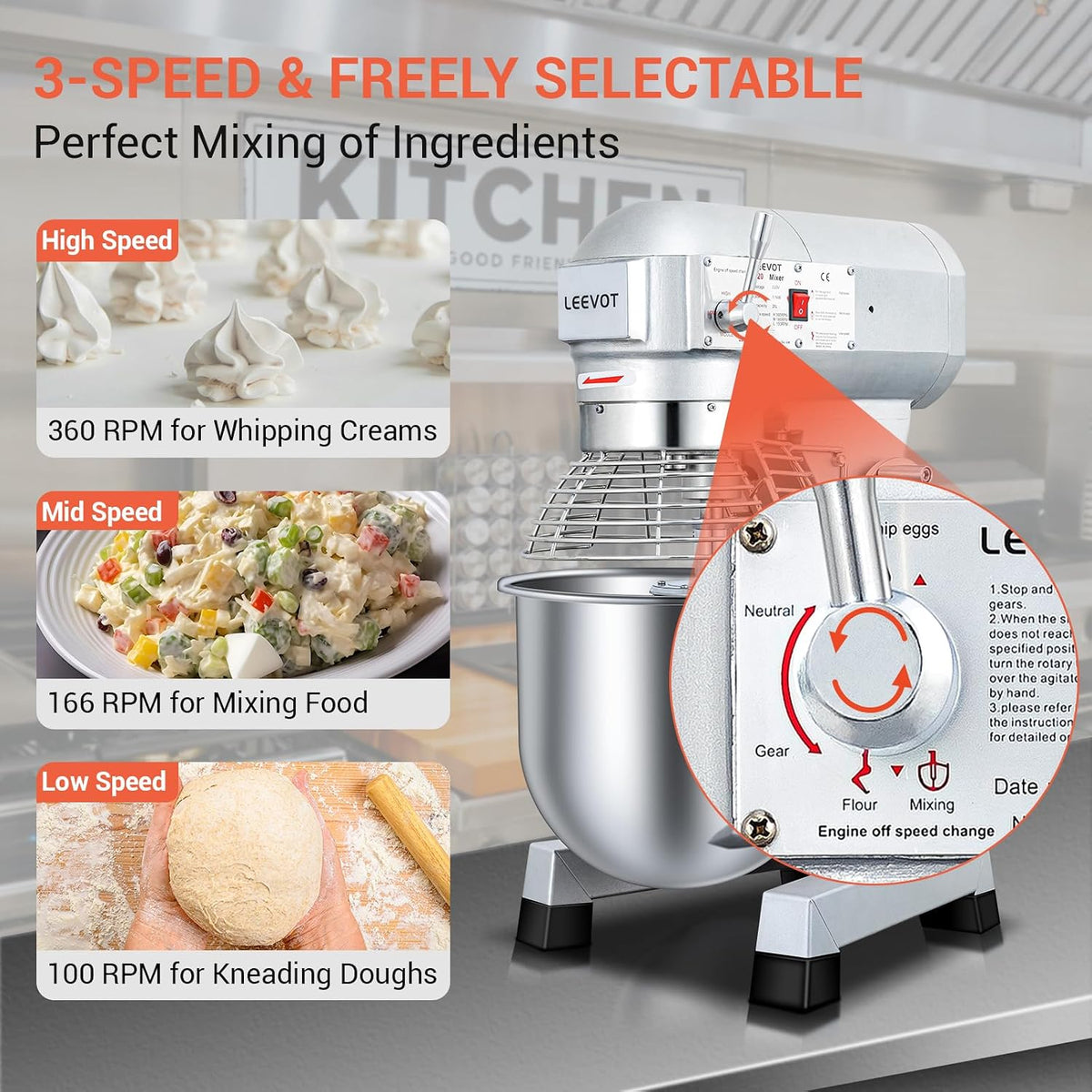 Commercial Food Mixer 20 Quart, Commercial Mixer with 3 Speeds