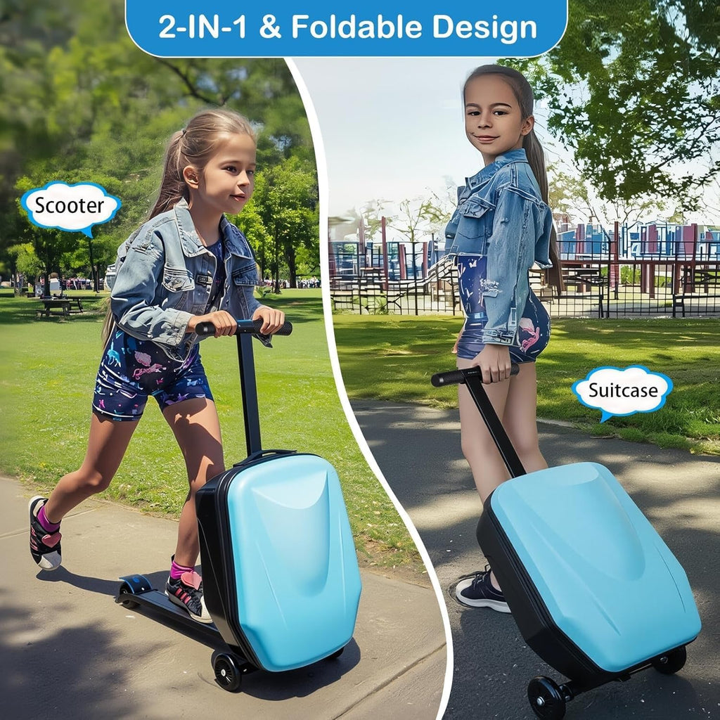 Scooter Suitcase Carry On Hardshell Ride On Suitcase Scooter for Kids Age 4-15, Multifunctional Ride On Lightweight