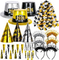 2026 New Years Eve Party Supplies for 20 Guests, 48 Pcs New Year Eve Party Hats and Horns, Headband, Tattoos