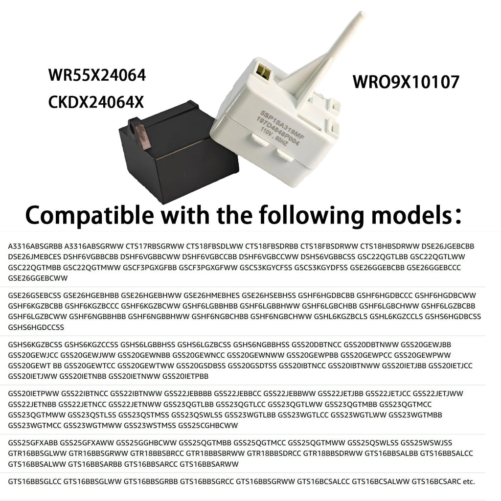 WR09X10107 Start Relay & WR55X24064 Overload Capacitor Kit – Compatible with GE, Hotpoint, Americana Refrigerators – WR09X10107, WR55X24064, CKDX24064X