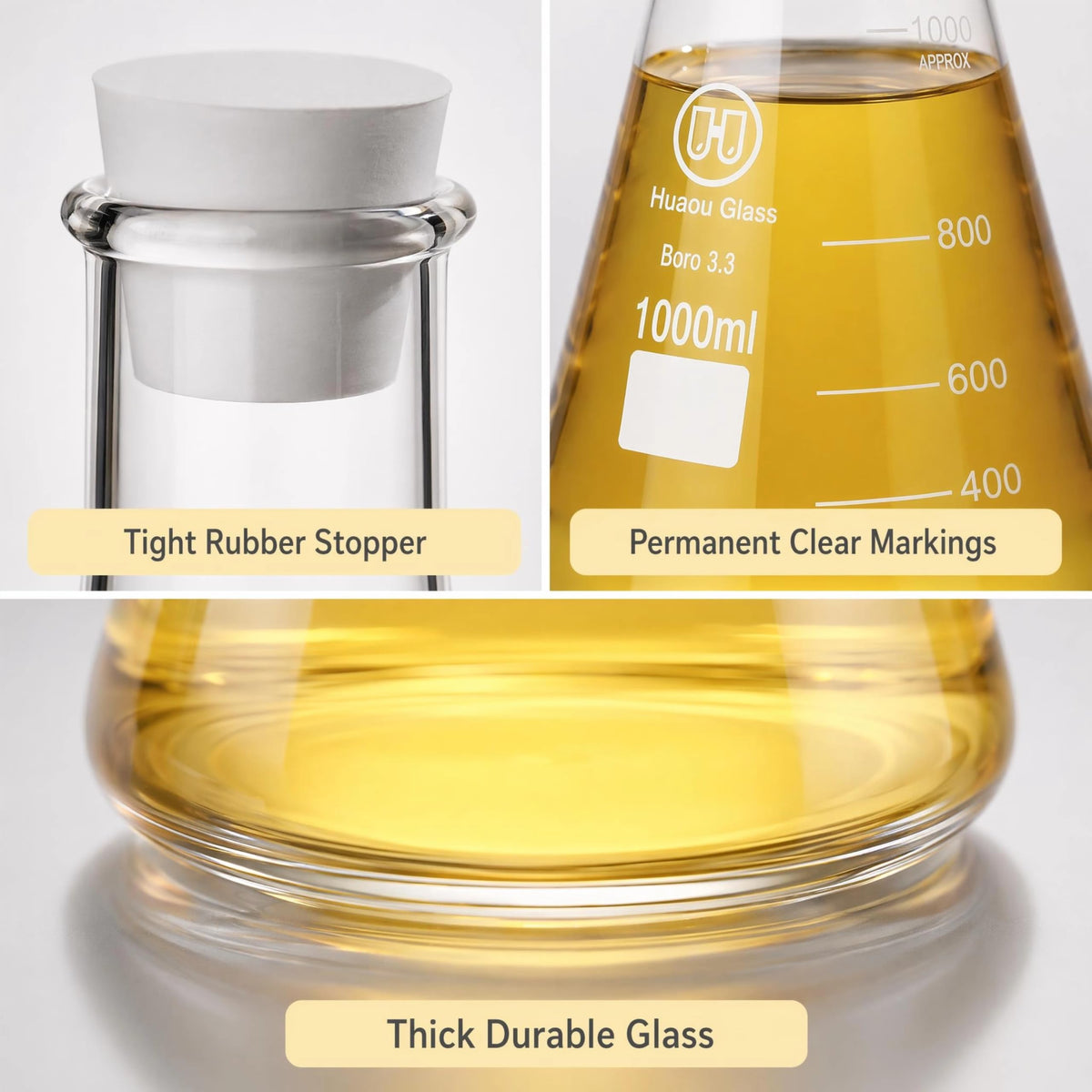 1000ml Glass Erlenmeyer Flask with Rubber Stopper