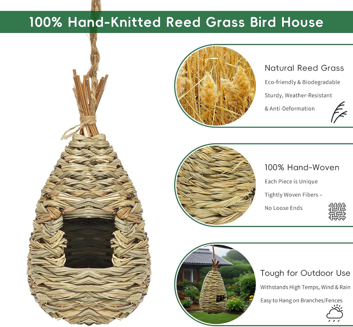 Hummingbird Houses 3Pcs Hand Woven Grass Hanging Bird Nest