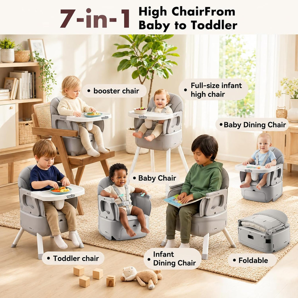 7-in-1 Convertible Baby High Chair for Baby and Toddler, Portable Travel High Chair Grow with Baby with Adjustable