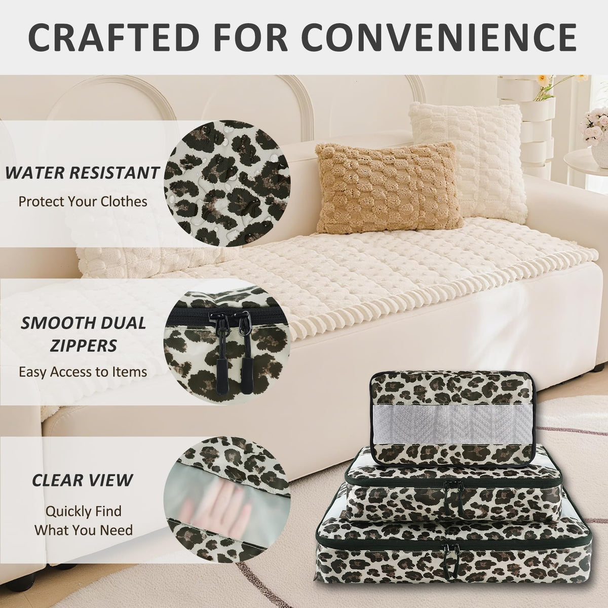 5 Set Packing Cubes, Travel Organizers with Shoe Bag (Leopard)