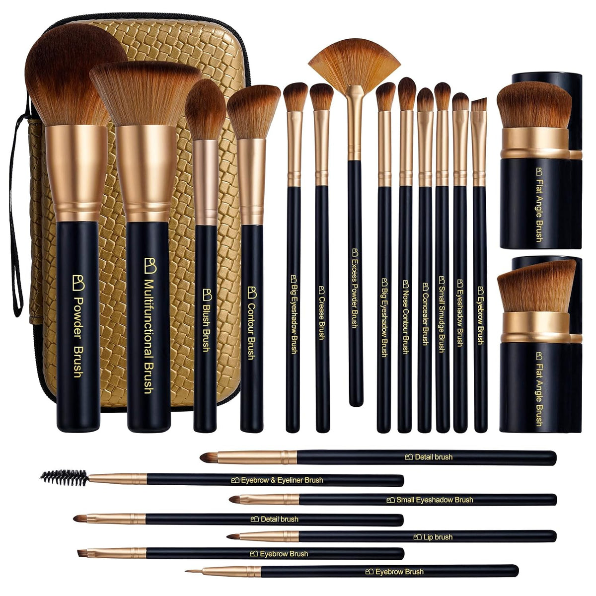 Makeup Brushes Set with Kabuki, Powder & Eyeshadow Brushes | Travel Friendly Makeup Kit with Bag | Concealer, Blush &